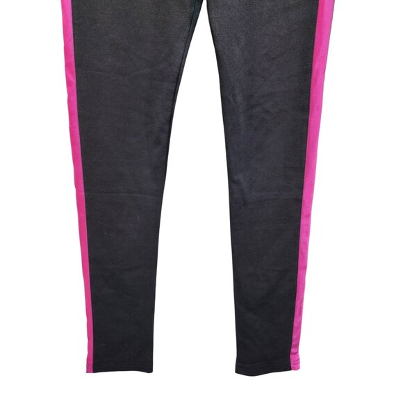 Black Pink Womens Athletic Leggings  Side Stripes Size L Iris Basic Stretchy - Picture 6 of 9